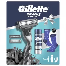   Gillette Mach3 Charcoal ajándékcsomag borotva + 2db betét + Series borotva gél + zokni