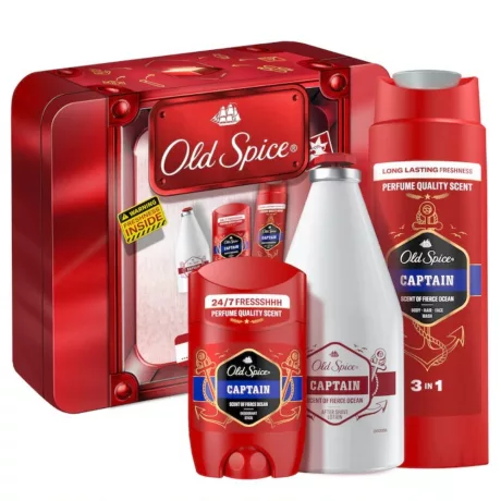 Old Spice Captain Ajándékcsomag fémdobozban - Tusfürdő + Deo Stift + After Shave