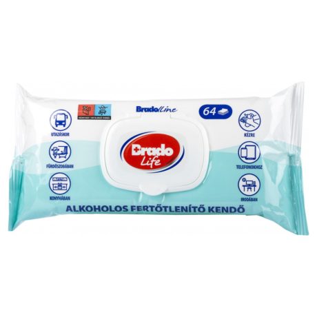 Bradolife alkoholos fertőtlenítő kendő 64db