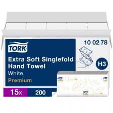   Tork Extra Soft Singlefold hajtogatott kéztörlő - 2 rétegű, hófehér, 200 lap (Karton - 15 csg)