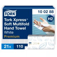   Tork Xpress® Soft Multifold hajtogatott kéztörlő - 2 rétegű, hófehér, 110 lap (Karton - 21 csg)