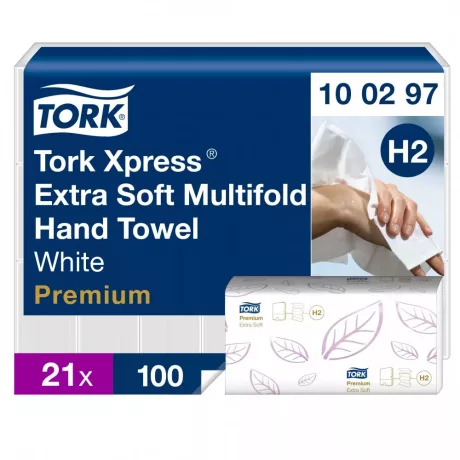 Tork Xpress® Extra Soft Multifold hajtogatott kéztörlő - 2 rétegű, hófehér, 100 lap (Karton - 21 csg)