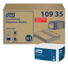   Tork Counterfold adagolós szalvéta - 1 rétegű, hófehér, 33x30cm, 300 lap (Karton - 24 csomag)