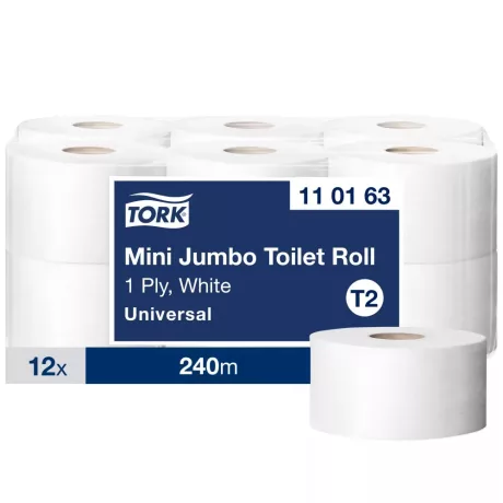 Tork Universal Mini Jumbo toalettpapír 19cm átm. - 1 rétegű, fehér, 240m (Karton - 12 tek)