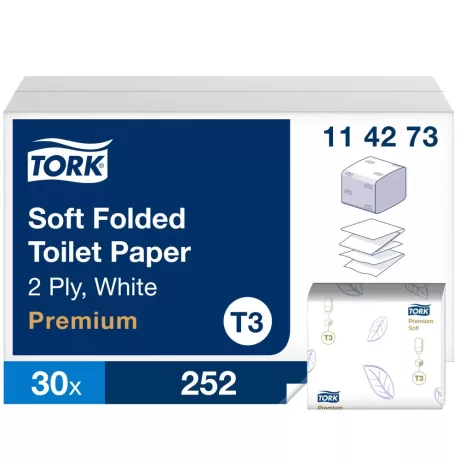 Tork Soft Folded hajtogatott toalettpapír - 2 rétegű, hófehér, 252 lap (Karton - 30 csg)