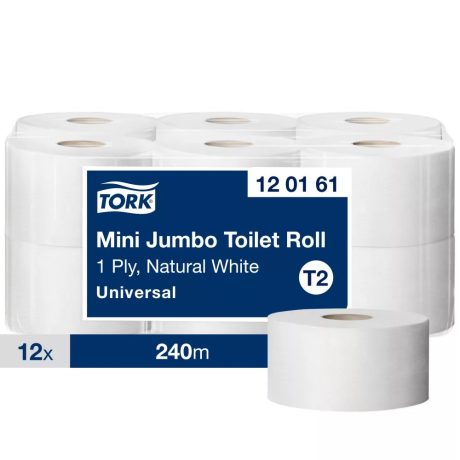 Tork Mini Jumbo toalettpapír 19cm átm. - 1 rétegű, fehér, 240m (Karton - 12 tek)