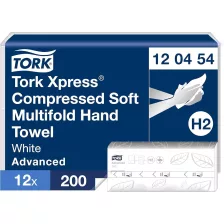   Tork Xpress® Soft tömörített multifold hajtogatott kéztörlő - 2 rétegű, hófehér, 200 lap (Karton - 12 csomag)