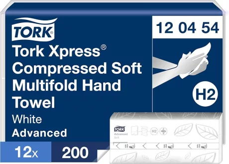 Tork Xpress® Soft tömörített multifold hajtogatott kéztörlő - 2 rétegű, hófehér, 200 lap (Karton - 12 csomag)