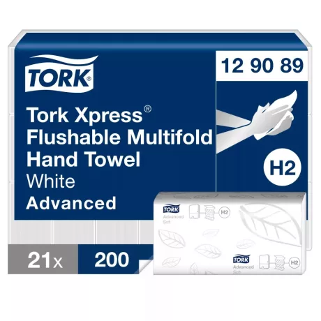 Tork Xpress® Multifold toalettbe dobható hajtogatott kéztörlő - 2 rétegű, hófehér, 200 lap (Karton - 21 csg)