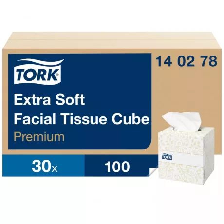 Tork Extra Soft dobozos kozmetikai kendő kocka - 2 rétegű 100db (Karton - 30 csomag)