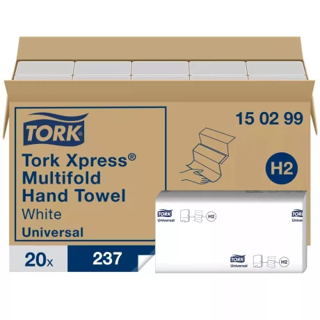 Tork Xpress® Multifold hajtogatott kéztörlő - 2 rétegű, fehér, 237 lap (Karton - 20 csg)