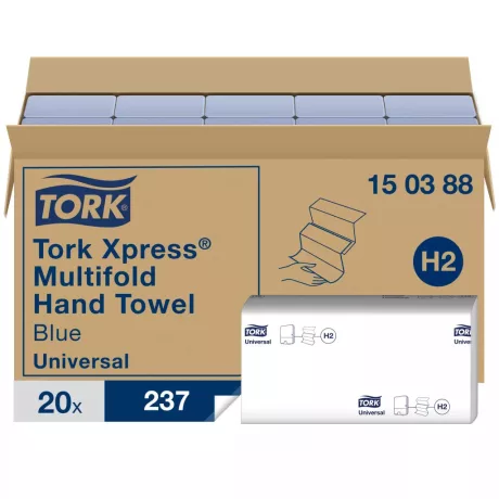 Tork Xpress® Multifold hajtogatott kéztörlő - 2 rétegű, kék, 237 lap (Karton - 20 csg)
