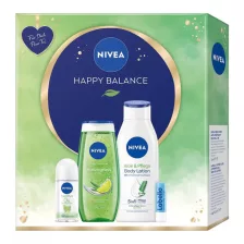   Nivea Happy Balance Ajándékcsomag - Golyós dezodor + Labello + Tusfürdő + Testápoló