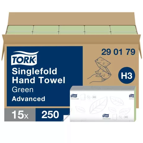 Tork Singlefold hajtogatott kéztörlő - 2 rétegű, zöld, 250 lap (Karton - 15 csg)