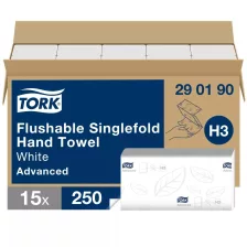   Tork Singlefold toalettbe dobható hajtogatott kéztörlő - 2 rétegű, hófehér, 250 lap (Karton - 15 csg)