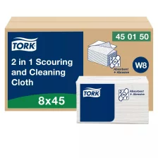   Tork 2 in 1 súroló- és tisztítókendő 45db (Karton - 8 csomag)