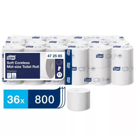 Tork Soft belső mag nélküli Mid-size toalettpapír - 2 rétegű, hófehér, 92m (Karton - 36 tek)