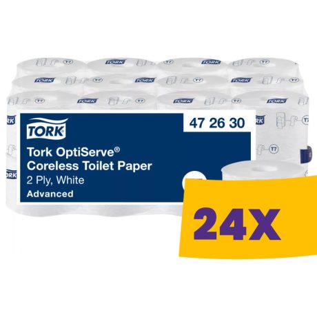 Tork OptiServe® belsőmag nélküli Mid-size toalettpapír - 2 rétegű, fehér, 94,3m (Karton - 24 tek)