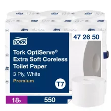   Tork OptiServe® Extra Soft belsőmag nélküli Mid-size toalettpapír - 3 rétegű, hófehér, 63,3m (Karton - 18 tek)