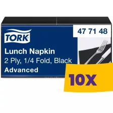   Tork Lunch szalvéta Fekete - 2 rétegű, 33x33cm, 1/4 hajtás, 200 lap (Karton - 10 csg)