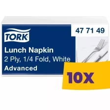   Tork Lunch szalvéta Fehér - 2 rétegű, 33x33cm, 1/4 hajtás, 200 lap (Karton - 10 csg)