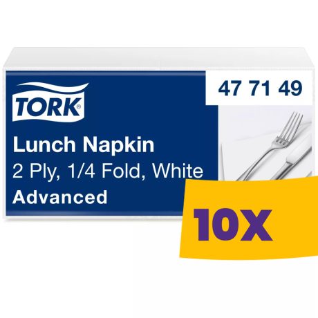 Tork Lunch szalvéta Fehér - 2 rétegű, 33x33cm, 1/4 hajtás, 200 lap (Karton - 10 csg)