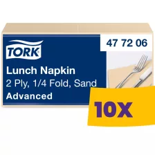   Tork Lunch szalvéta Csontszínű - 2 rétegű, 33x33cm, 1/4 hajtás, 200 lap (Karton - 10 csg)