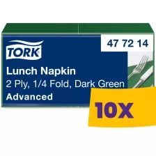   Tork Lunch szalvéta Sötétzöld - 2 rétegű, 33x33cm, 1/4 hajtás, 200 lap (Karton - 10 csg)