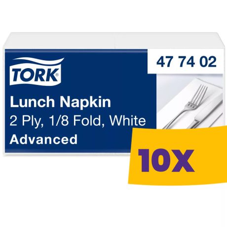 Tork Lunch szalvéta Fehér - 2 rétegű, 33x33cm, 1/8 hajtás, 200 lap (Karton - 10 csg)