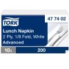Tork Lunch szalvéta Fehér - 2 rétegű, 33x33cm, 1/8 hajtás, 200 lap (Karton - 10 csg)