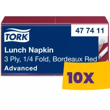   Tork Lunch szalvéta Bordó - 3 rétegű, 33x33cm, 1/4 hajtás, 150 lap (Karton - 10 csg)