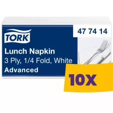   Tork Lunch szalvéta Fehér - 3 rétegű, 33x33cm, 1/4 hajtás, 150 lap (Karton - 10 csg)