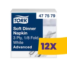   Tork Dinner Soft szalvéta Fehér - 3 rétegű, 39x39cm, 1/8 hajtás, 100 lap (Karton - 12 csg)