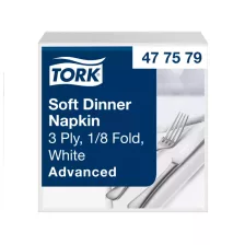   Tork Dinner Soft szalvéta Fehér - 3 rétegű, 39x39cm, 1/8 hajtás, 100 lap