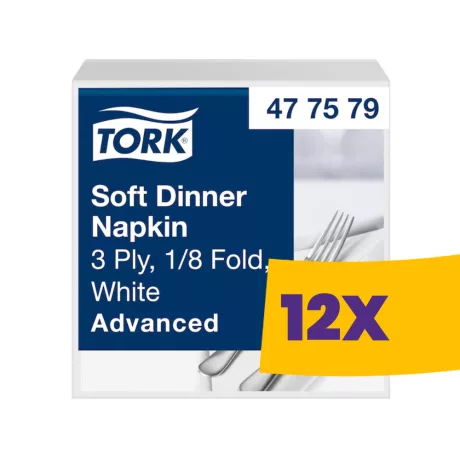 Tork Dinner Soft szalvéta Fehér - 3 rétegű, 39x39cm, 1/8 hajtás, 100 lap (Karton - 12 csg)