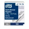Tork Dinner Soft szalvéta Fehér - 3 rétegű, 39x39cm, 1/8 hajtás, 100 lap (Karton - 12 csg)