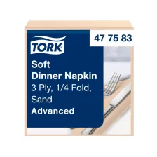   Tork Dinner Soft szalvéta Csontszínű - 3 rétegű, 39x39cm, 1/4 hajtás, 100 lap