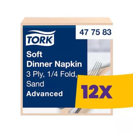 Tork Dinner Soft szalvéta Csontszínű - 3 rétegű, 39x39cm, 1/4 hajtás, 100 lap (Karton - 12 csg)