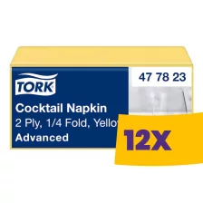   Tork Koktélszalvéta Sárga - 2 rétegű, 24x24cm, 1/4 hajtás, 200 lap (Karton - 12 csg)