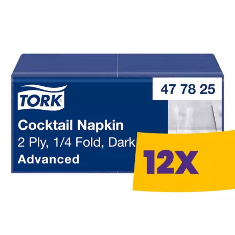 Tork Koktélszalvéta Sötétkék - 2 rétegű, 24x24cm, 1/4 hajtás, 200 lap (Karton - 12 csg)