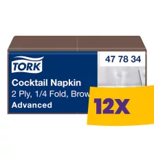   Tork Koktélszalvéta Barna - 2 rétegű, 24x24cm, 1/4 hajtás, 200 lap (Karton - 12 csg)