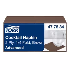   Tork Koktélszalvéta Barna - 2 rétegű, 24x24cm, 1/4 hajtás, 200 lap