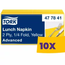   Tork Lunch szalvéta Sárga - 2 rétegű, 33x33cm, 1/4 hajtás, 200 lap (Karton - 10 csg)