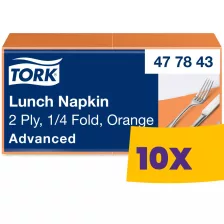   Tork Lunch szalvéta Narancs - 2 rétegű, 33x33cm, 1/4 hajtás, 200 lap (Karton - 10 csg)