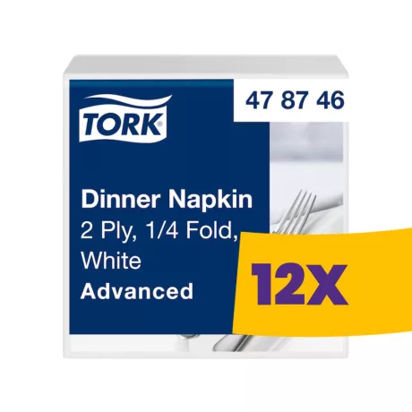 Tork Dinner szalvéta Fehér - 2 rétegű, 39x39cm, 1/4 hajtás, 150 lap (Karton - 12 csg)