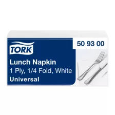   Tork Lunch szalvéta Fehér - 1 rétegű, 33x33cm, 1/4 hajtás, 500 lap