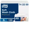 Tork Soft eldobható mosdatókendő - hófehér, 30x32cm, 135 lap (Karton - 8 csomag)