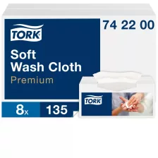   Tork Soft eldobható mosdatókendő - hófehér, 30x32cm, 135 lap (Karton - 8 csomag)