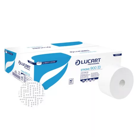 Lucart Identity Autocut Strong 900 ID Műanyag dudás WC papír 19cm átm. - 2 rétegű, hófehér, 202m (Karton - 12 tekercs)