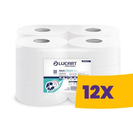 Lucart Aquastream vízben oldódó WC papír 19cm átm. - 2 rétegű, hófehér, 150m (Karton - 12 tek)
